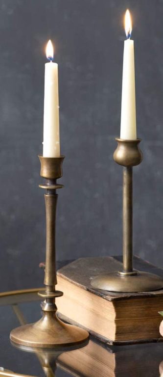 Antique brass candlestick pair