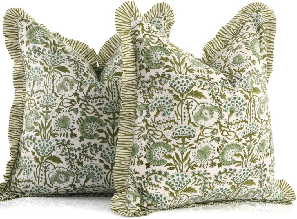 Chartreuse ruffle floral Boho pillows