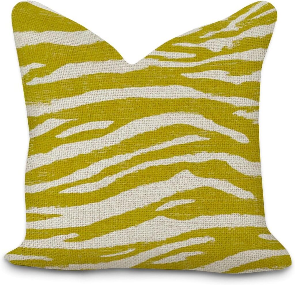 Chartreuse zebra linen pillow cover