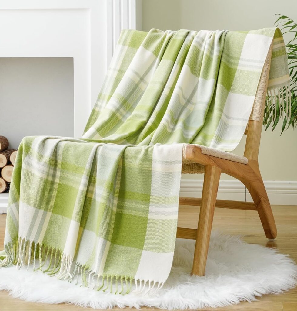 Chartreuse plaid throw blanket