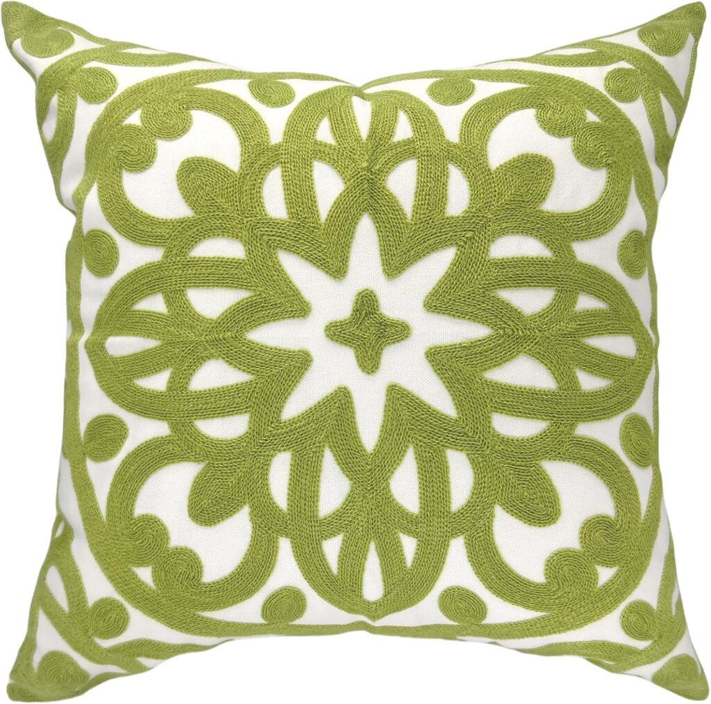 Boho chartreuse pattern pillow embroidered
