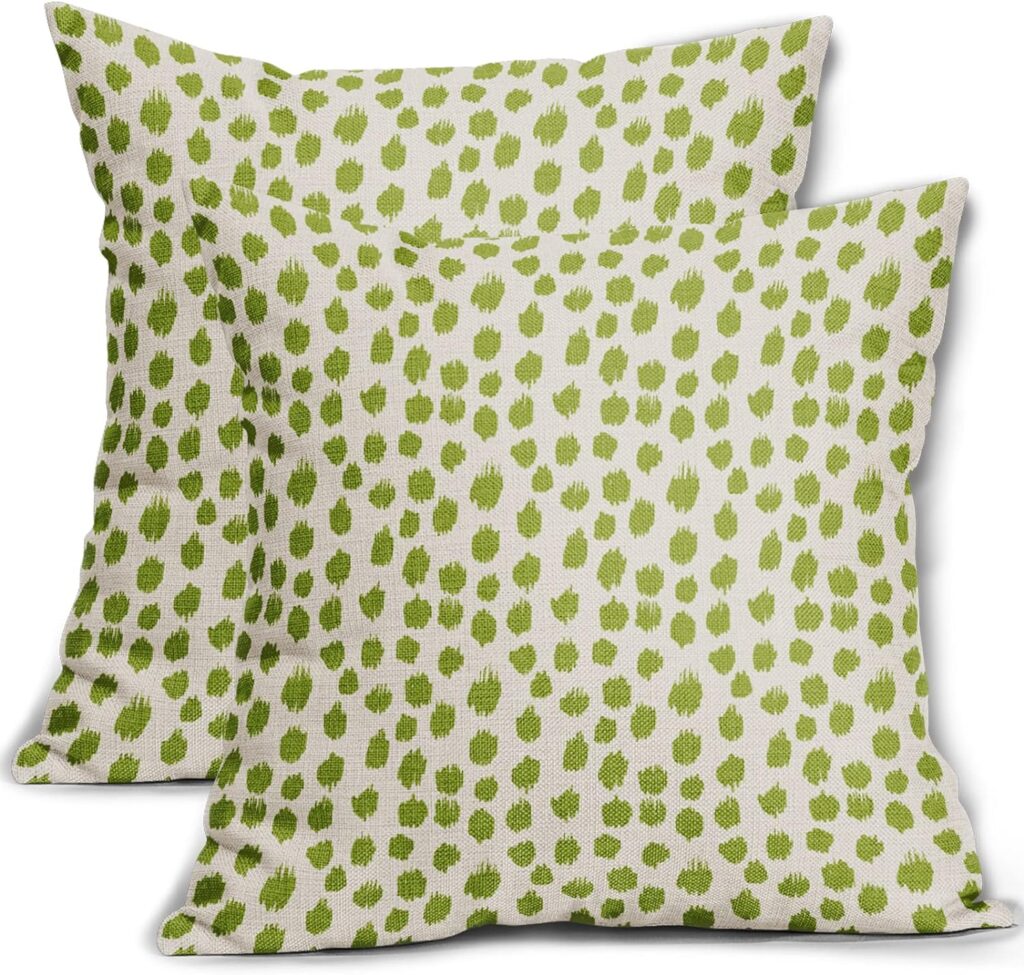 Chartreuse white linen throw pillows dot pattern, set of 2 Set of 2 chartreuse dot pattern throw pillows