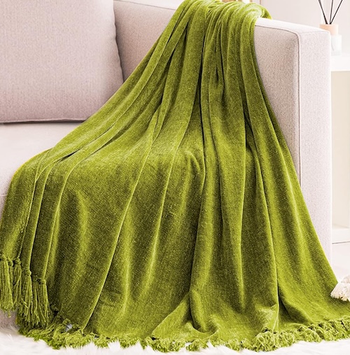 Chartreuse green throw blanket chenille