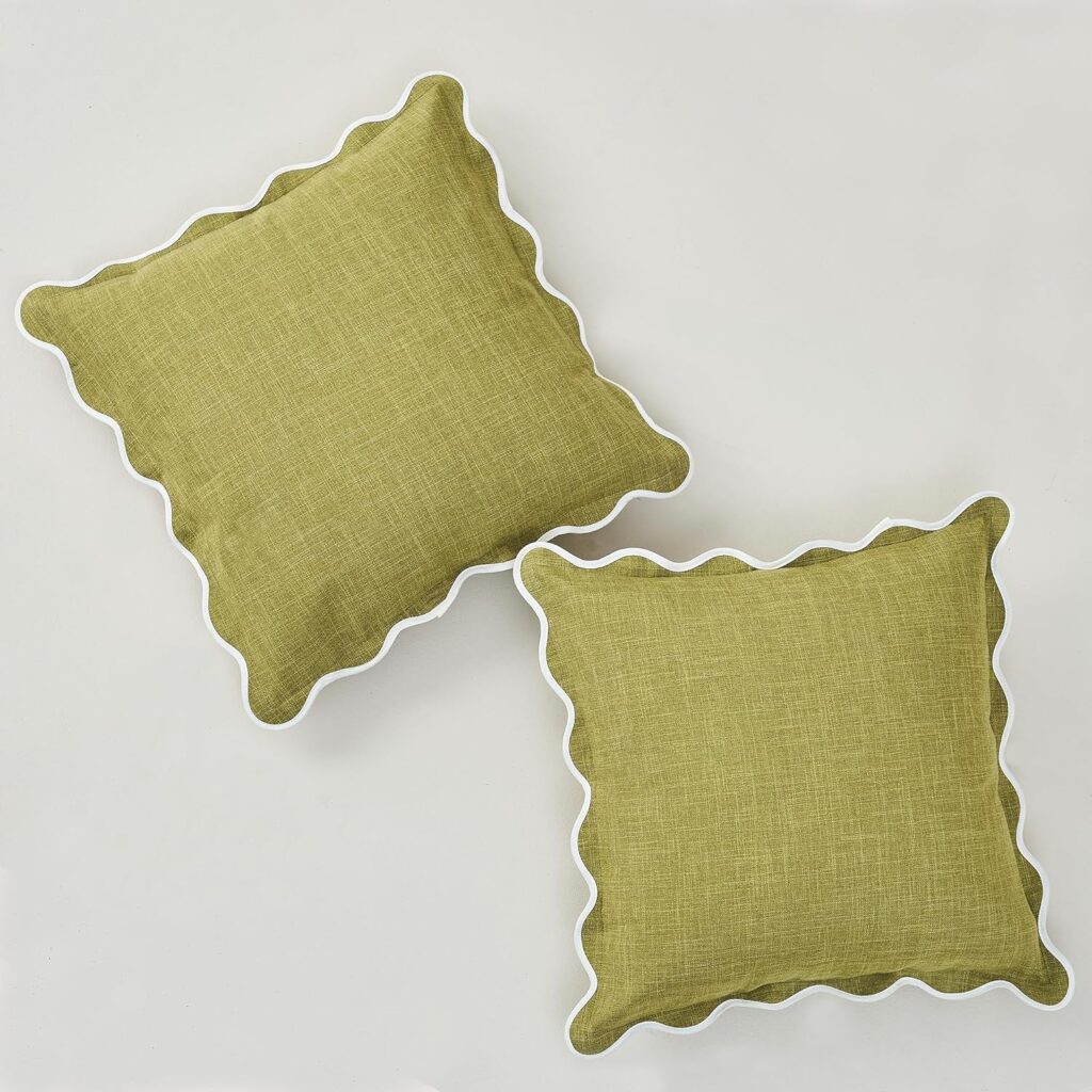 Scallop edge linen pillows chartreuse set of 2