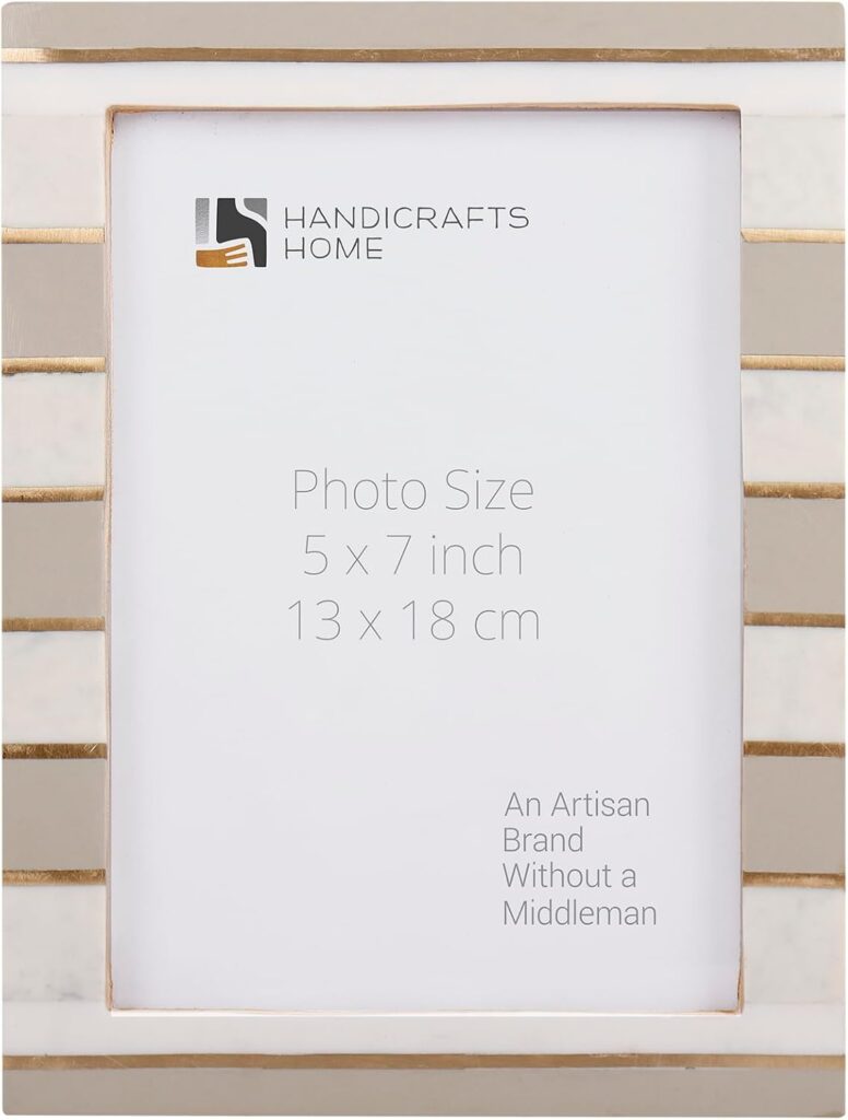 WHITE & GREY STRIPED DECORATIVE PHOTO FRAME, 5 x 7