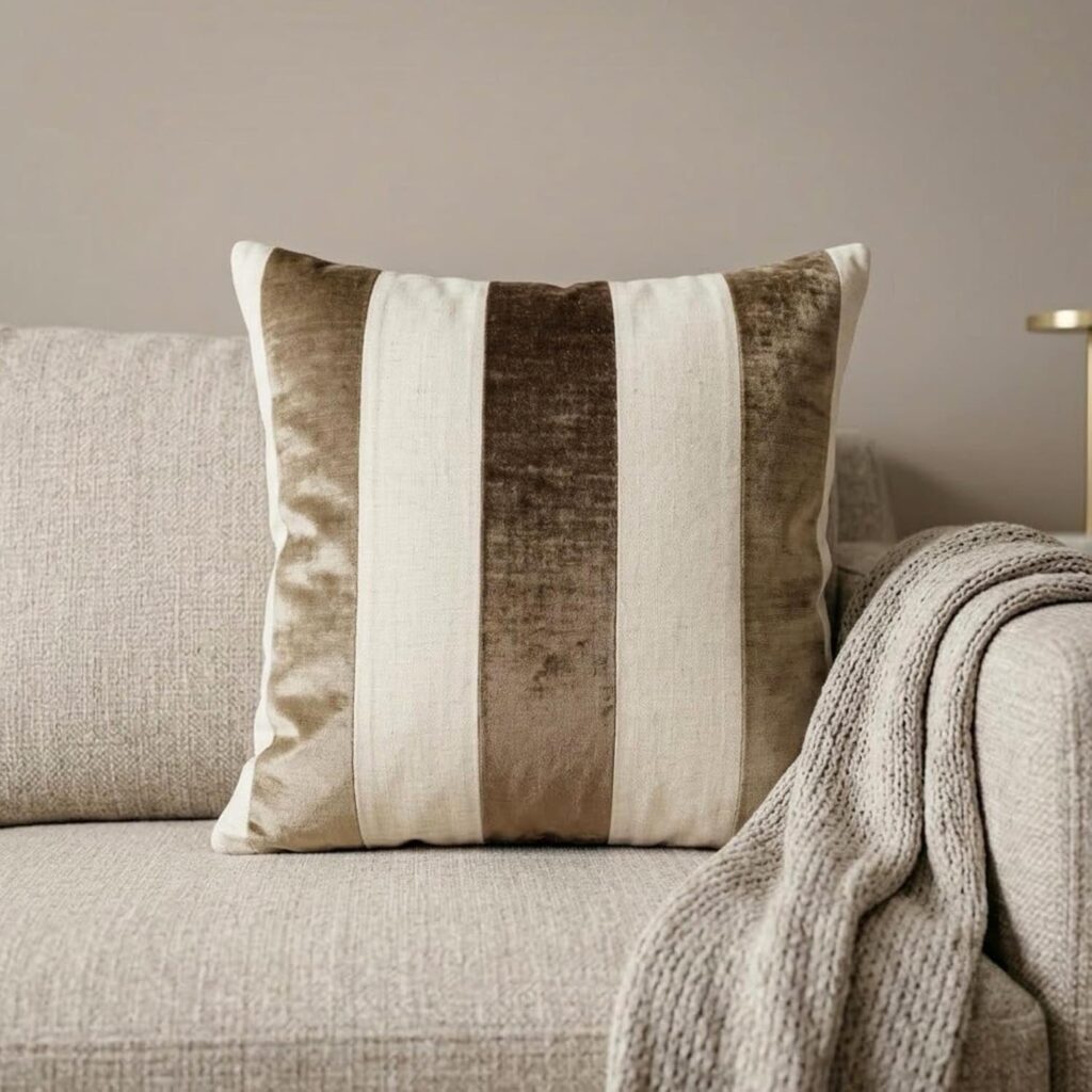 TAUPE LINEN STRIPED ACCENT PILLOW COVERS, SET OF 2
