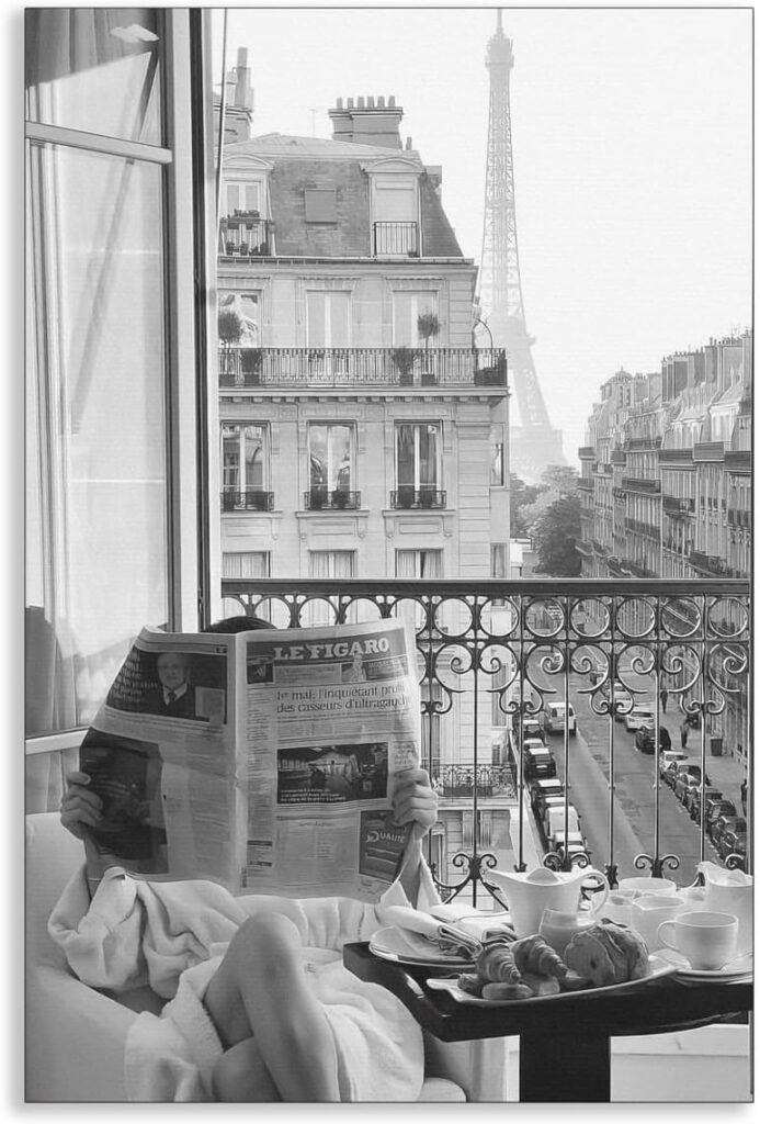 BLACK & WHITE ART PHOTO, PARIS HOTEL READING NEWSPAPER, 24 x 32