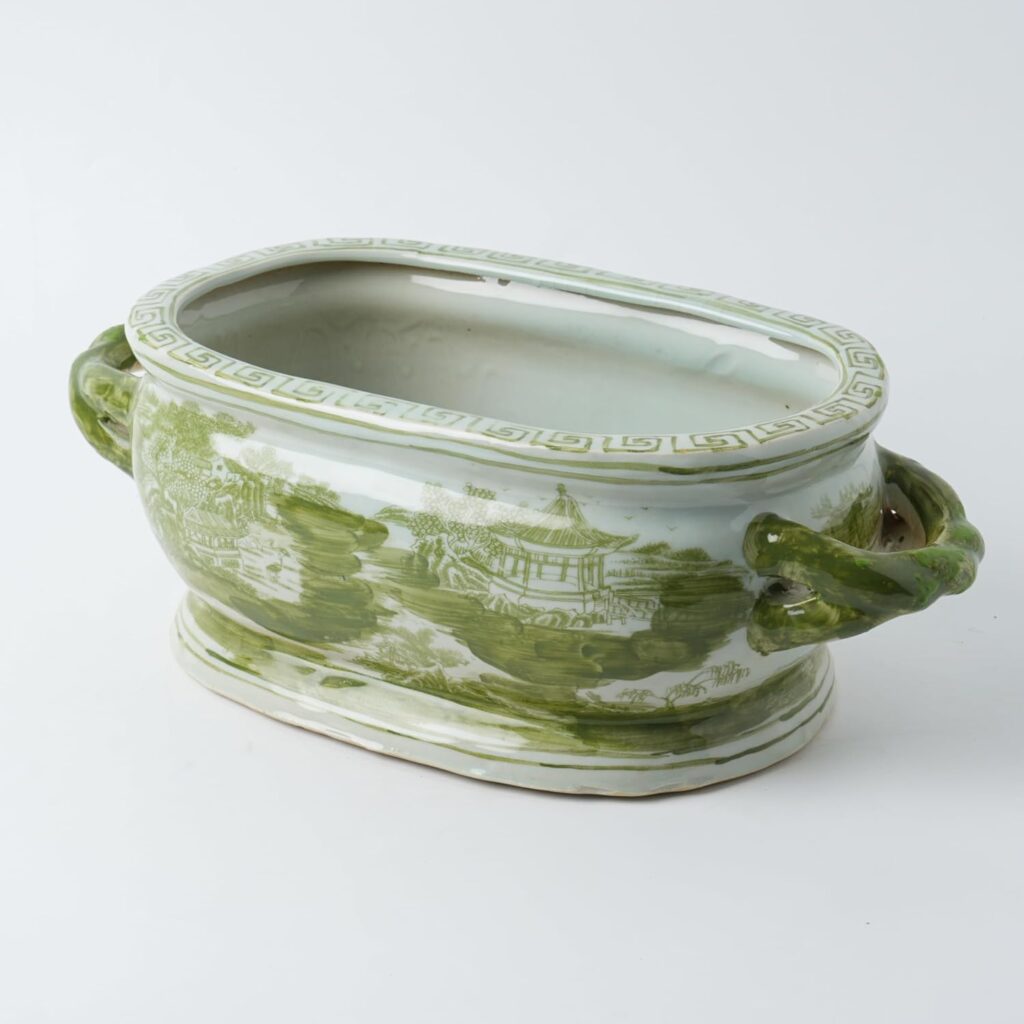 Vintage Flower & Birds Porcelain Planter (Green)