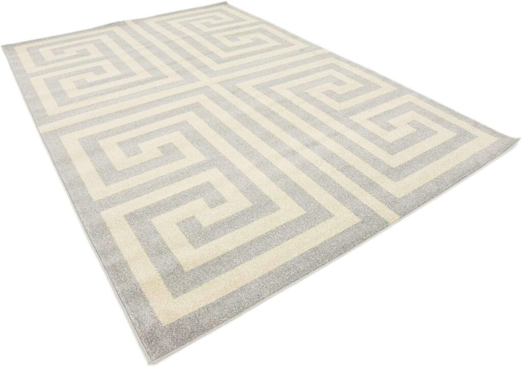 MODERN GEOMETRIC RUG, GREY/BEIGE, 7 x 10