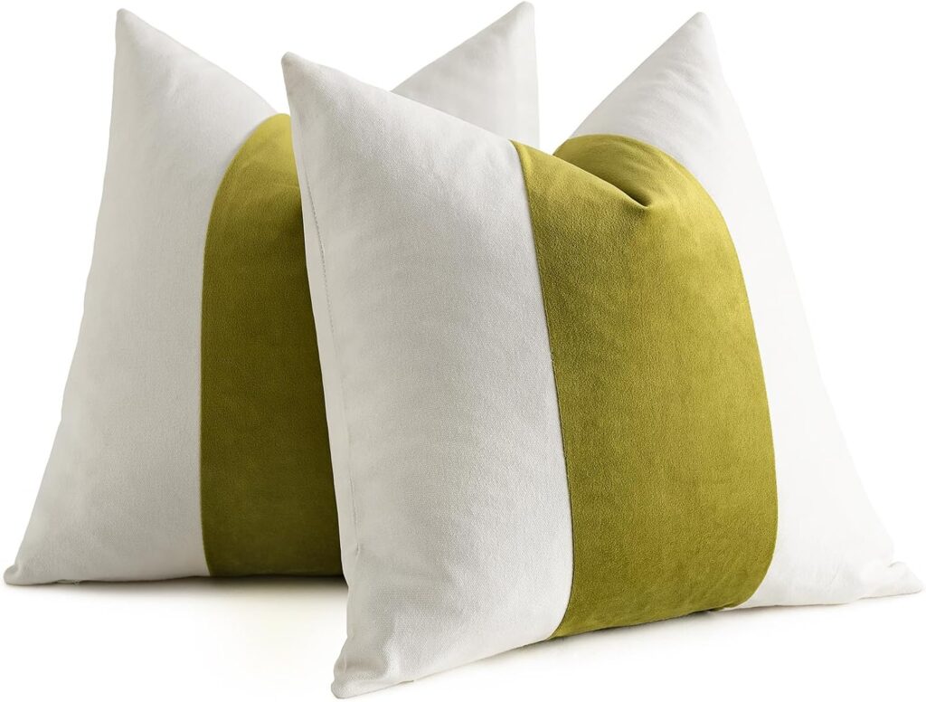 CHARTREUSE & WHITE STRIPED PILLOW COVERS, 20 x 20, SET OF 2