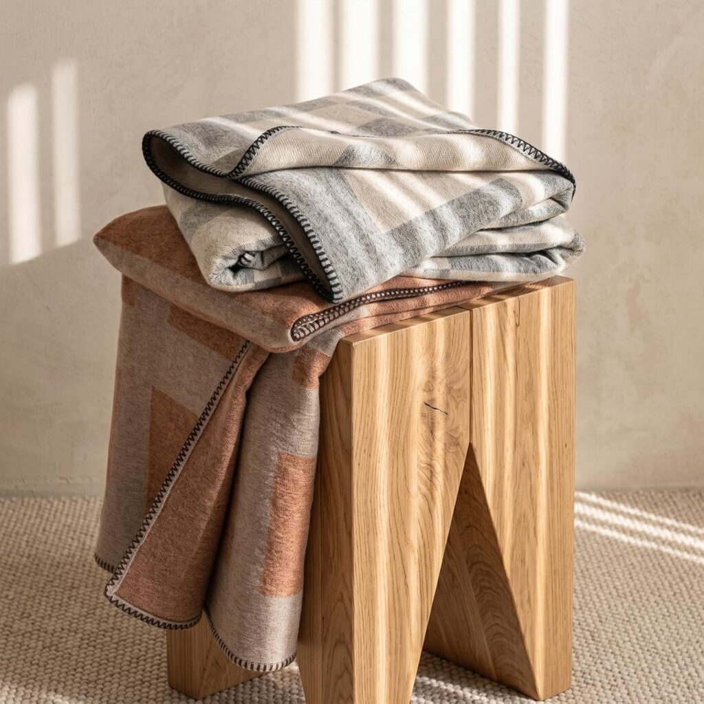 GREY & CREAM PATTERNED THROW BLANKET