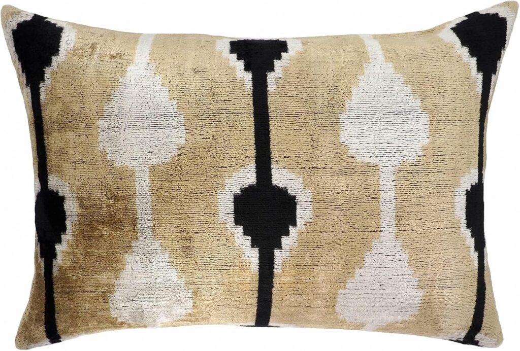 IKAT LUMBAR PILLOW, TAN/BLACK/WHITE