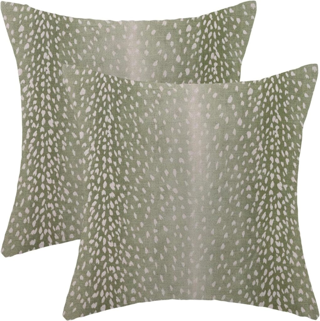 ANTELOPE PRINT SAGE GREEN PILLOW COVERS, 18x18, SET OF 2