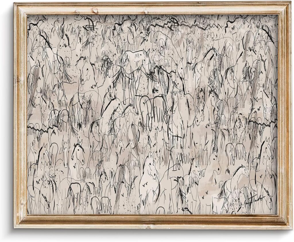 ABSTRACT HORSE SKETCH IN VINTAGE STYLE FRAME, 8 x 10