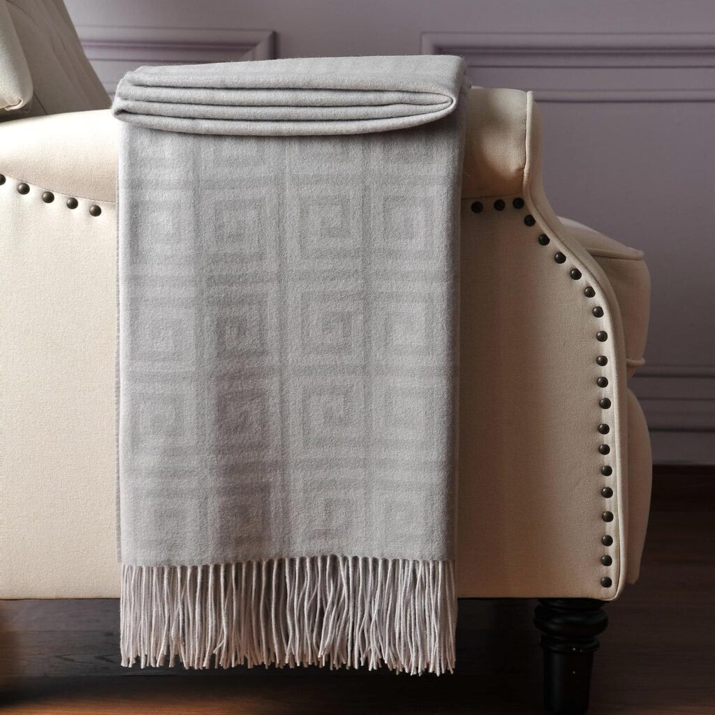 GREY GREEK KEY CASHMERE THROW BLANKET