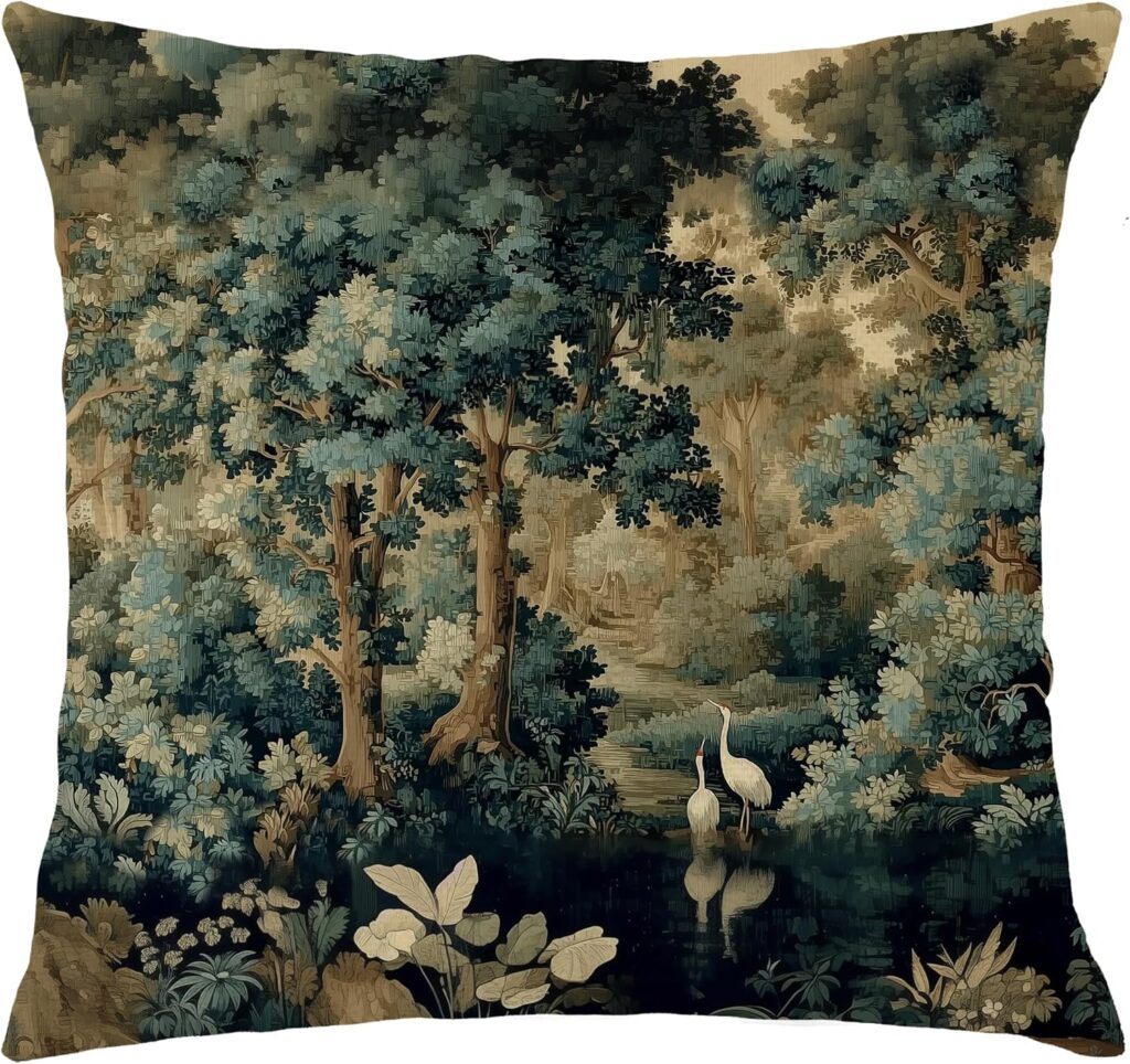 VINTAGE FRENCH WOODLAND TAPESTRY PILLOW COVER, 20 x 20