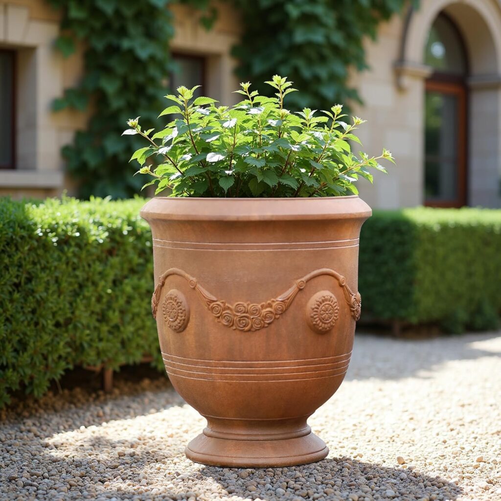 LARGE GARDEN URN, TERRA COTTA RUST FINISH, 16" H