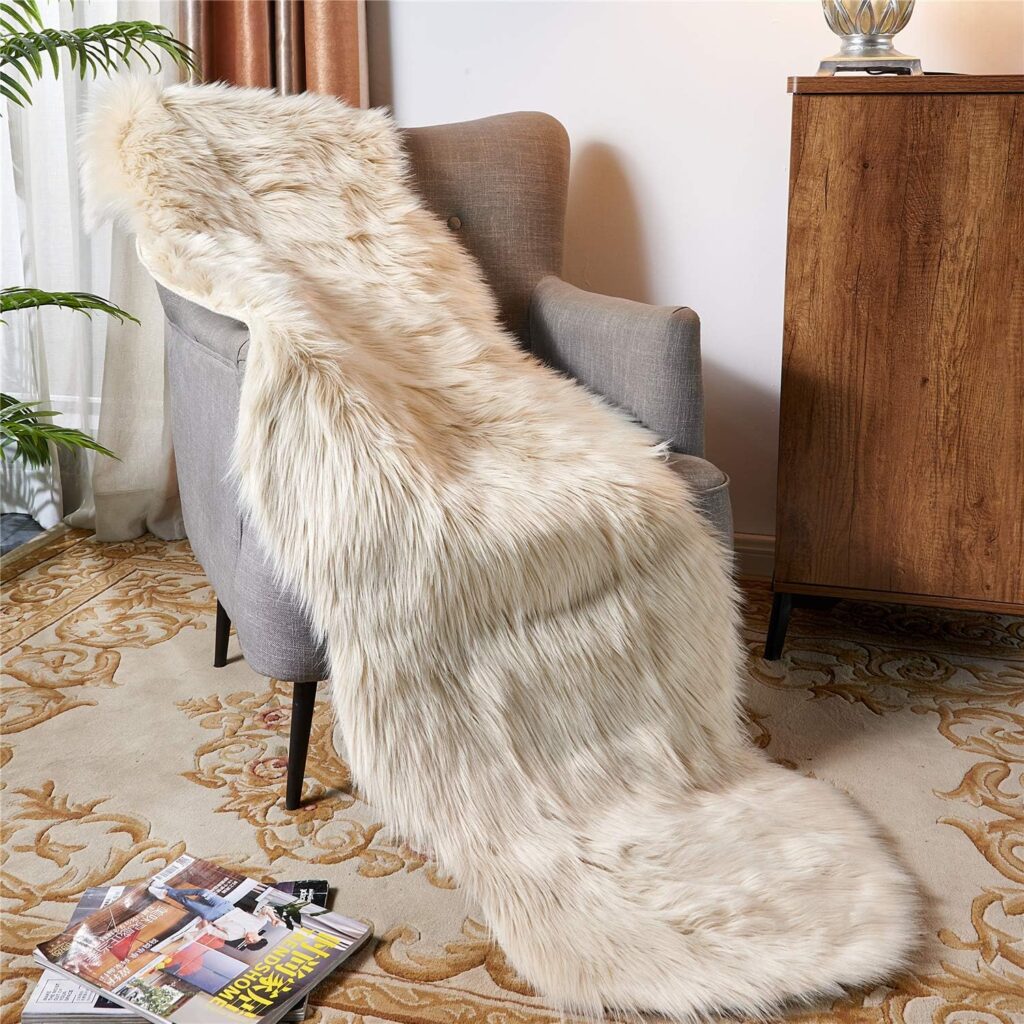 FAUX FUR THROW RUG, TAUPE, 2 x 6