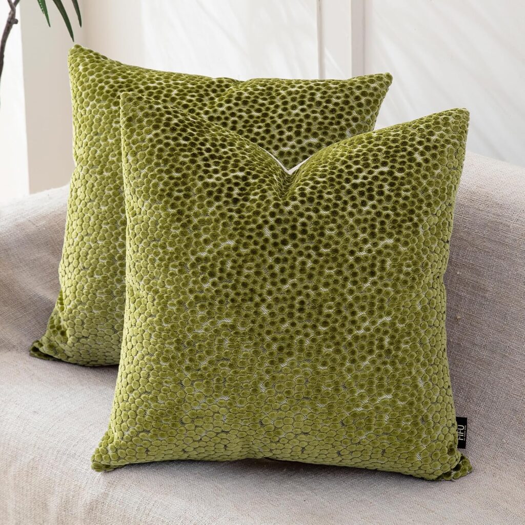 OLIVE GREEN JACQUARD VELVET PILLOW COVERS, SET OF 2