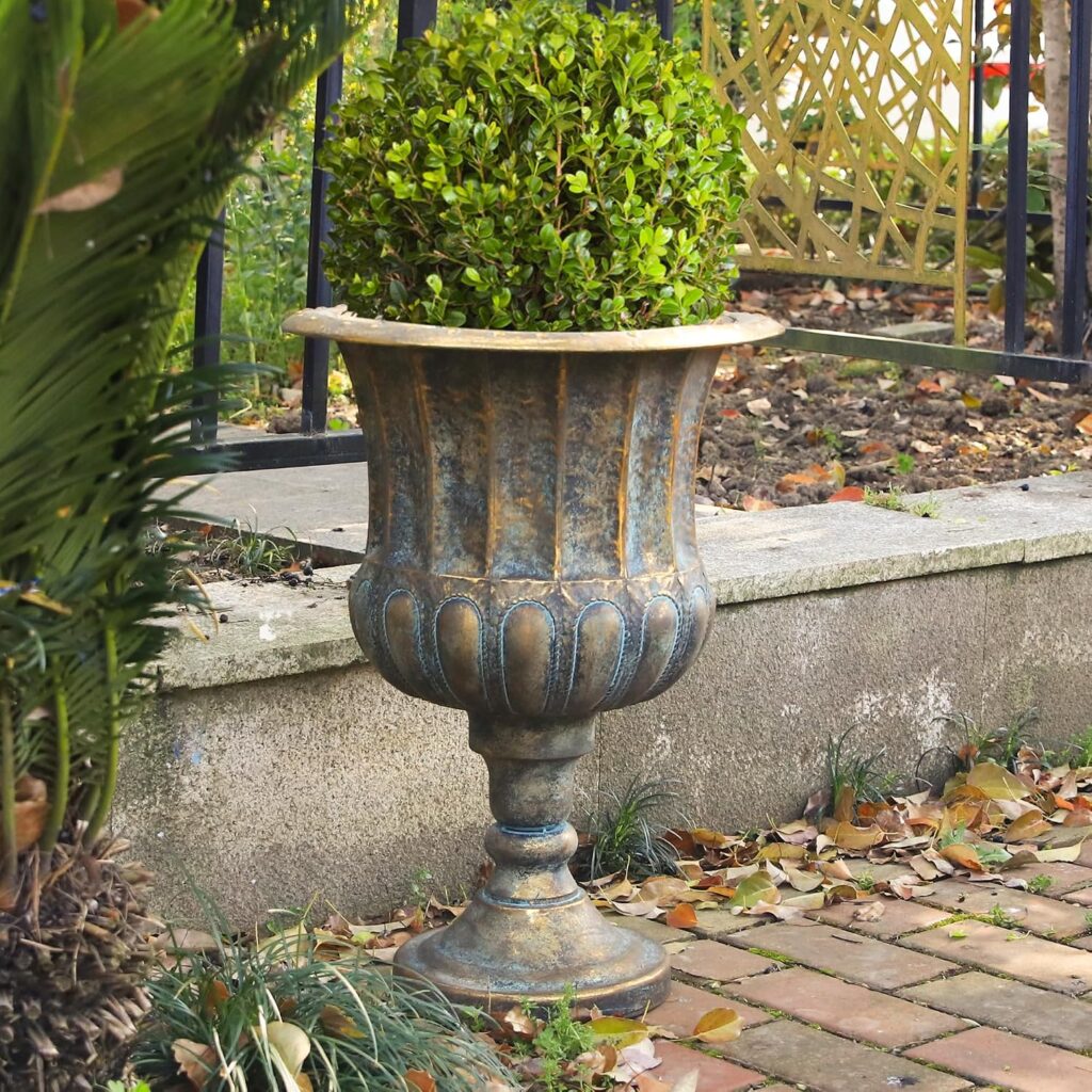 SET OF 2 BRONZE METAL OUTDOOR URNS, 24"